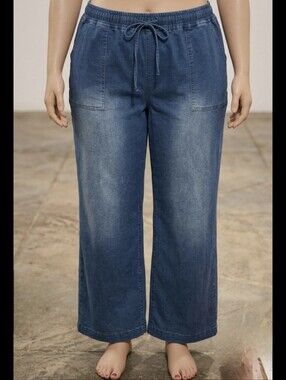 Wide Leg Pull-On Plus Size Jeans